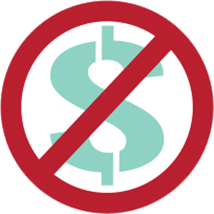 Icon showing a crossed-out dollar sign, indicating no extra fees or charges.